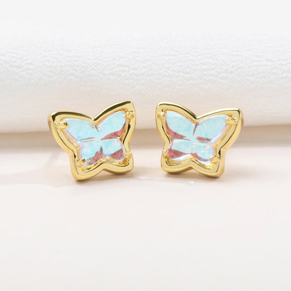 Alicia Bonnie Dichroic Glass Butterfly Gold Stud Earrings Cute